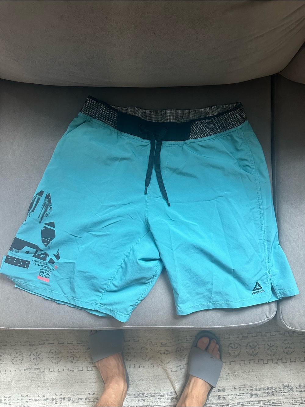 Reebok Men's Aqua Blue Board Shorts with Black Waistband